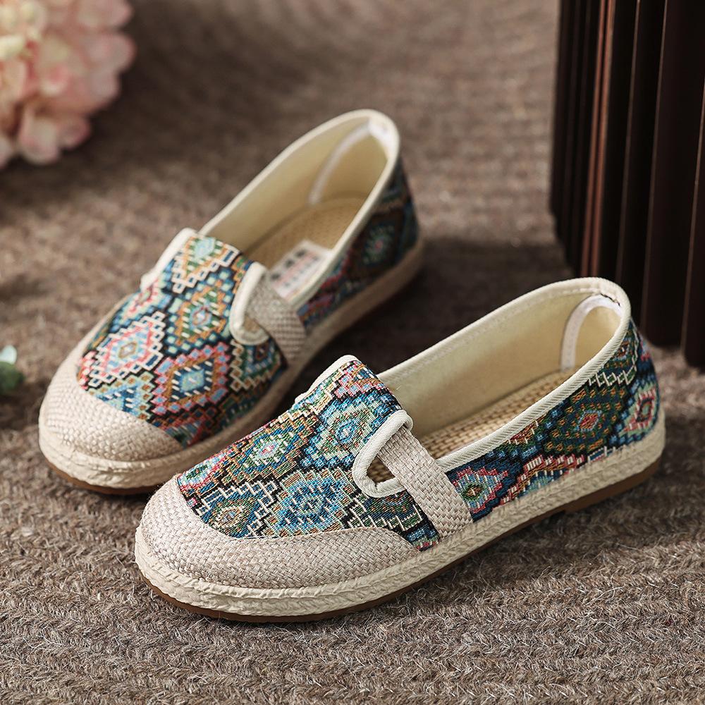 Damen Stoffschuhe Damen Retro Casual Mutter Weiche Sohle Low-Top Atmungsaktiv Mode Leicht Einzelne Schuhe