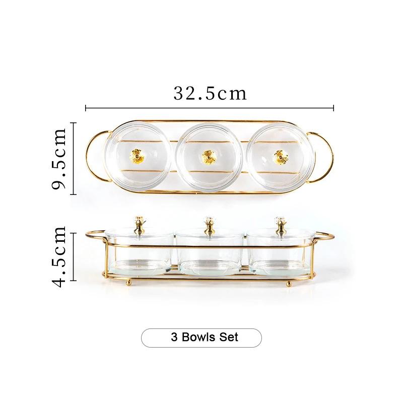 Nordic Luxury Glass Tableware Small Fruit Dessert Snack Serving Bowls with Dustproof Lid Household Party Food Serving Plates