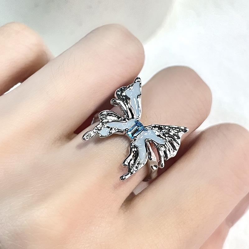 Haze Blue Butterfly Snake Ring Zircon Niche Design French Personality Light Luxury High Sense Open Ring
