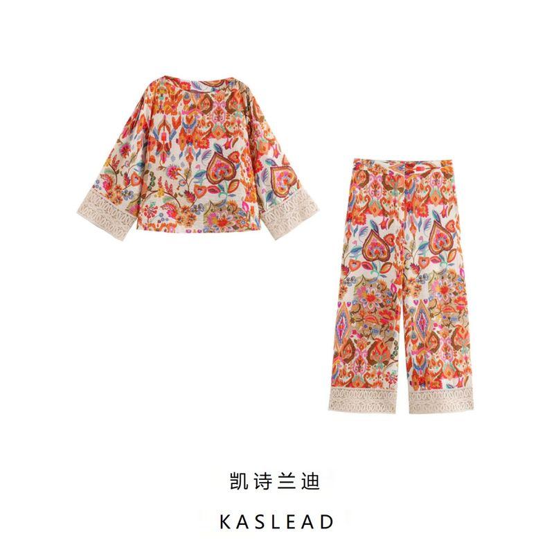 Kaslead New Arrival Women's Clothing Fashion Style Fashion Print Top Casual Pants 3564106 3564021