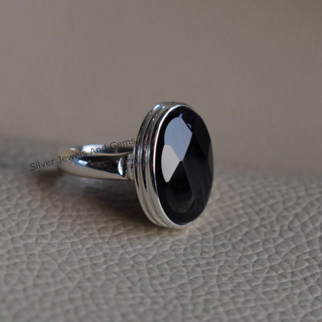Faceted Black Onyx Ring: Handmade 925 Sterling Silver, December Birthstone