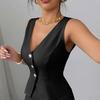 Women's 2-Piece Fashion Casual Sleeveless Tailored Vest + V-Neck Loose Top + High-Waisted Wide-Leg Pants Loungewear Set