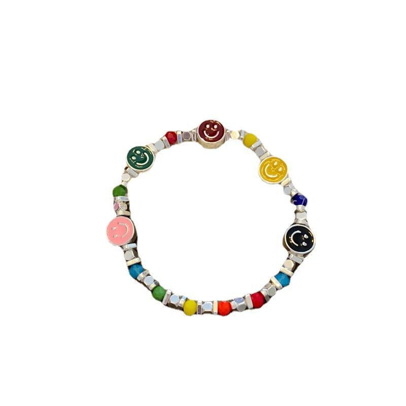Dopaminfärgade Pärlarmband med Smiley Face Armband för Kvinnor Ljus Lyx Nisch Exklusiv Nischdesign Flickvän Student Hand Smycke