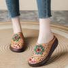Summer New Thick-soled Retro Outer Slippers Women's Real Cowhide Fish Mouth Hollow Breathable Slope Heel Cool Slippers