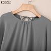 ZANZEA Women Casual Round Neck Loose 3/4 Sleeve Solid Blouse