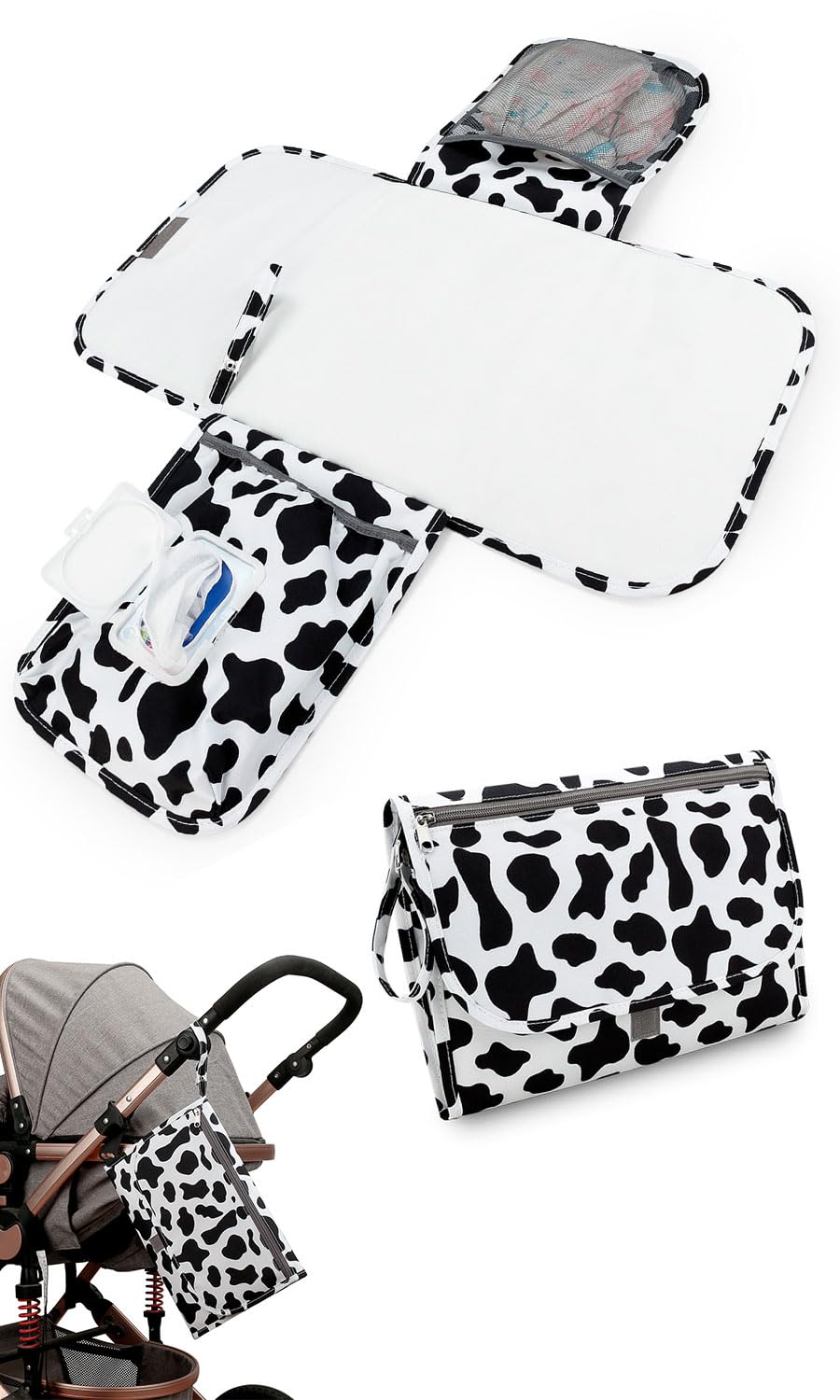 

Diaper Pouch for Diaper Changing Diaper Changing Diaper Pouch with Baby Wipes [villageriver] Outings, Mat, Sheet, Built-in (Cow)