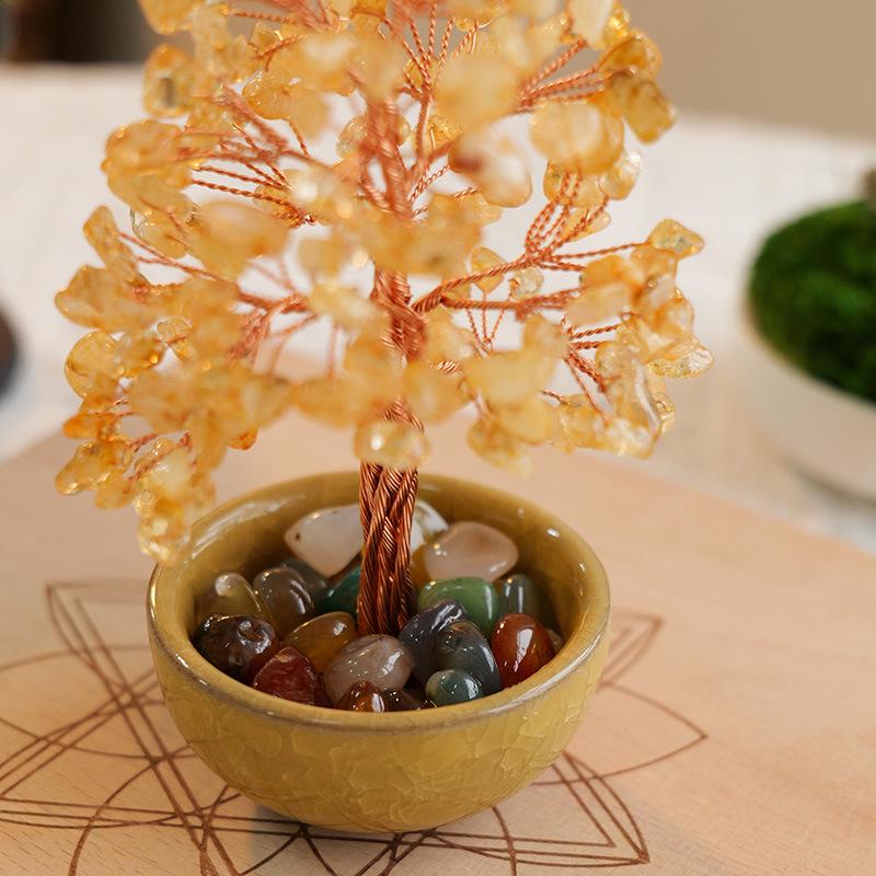 Natural Crystal Money Tree of Life Home Office Decoration Ornament