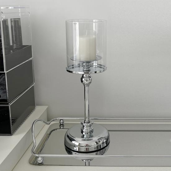 Jijijing Glass Candle Holder, European Style Pillar Metal Tall Candlestick for Candles And Tealights, Romantic Table Centerpiece Wedding Party