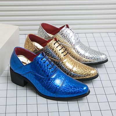 Fashion Party Shoes Wedding Shoes Men's Dress Shoes Grace Luxury Patent Leather Shoes Business Lace-up Elegant Prom Dress Sliver