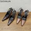 Fashion SUOJIALUN Spring New Brand Women Sandal Fashion Pointed Toe Shallow Slip On Slingback Shoes Thin High Heel Outdoor Dress Pumps