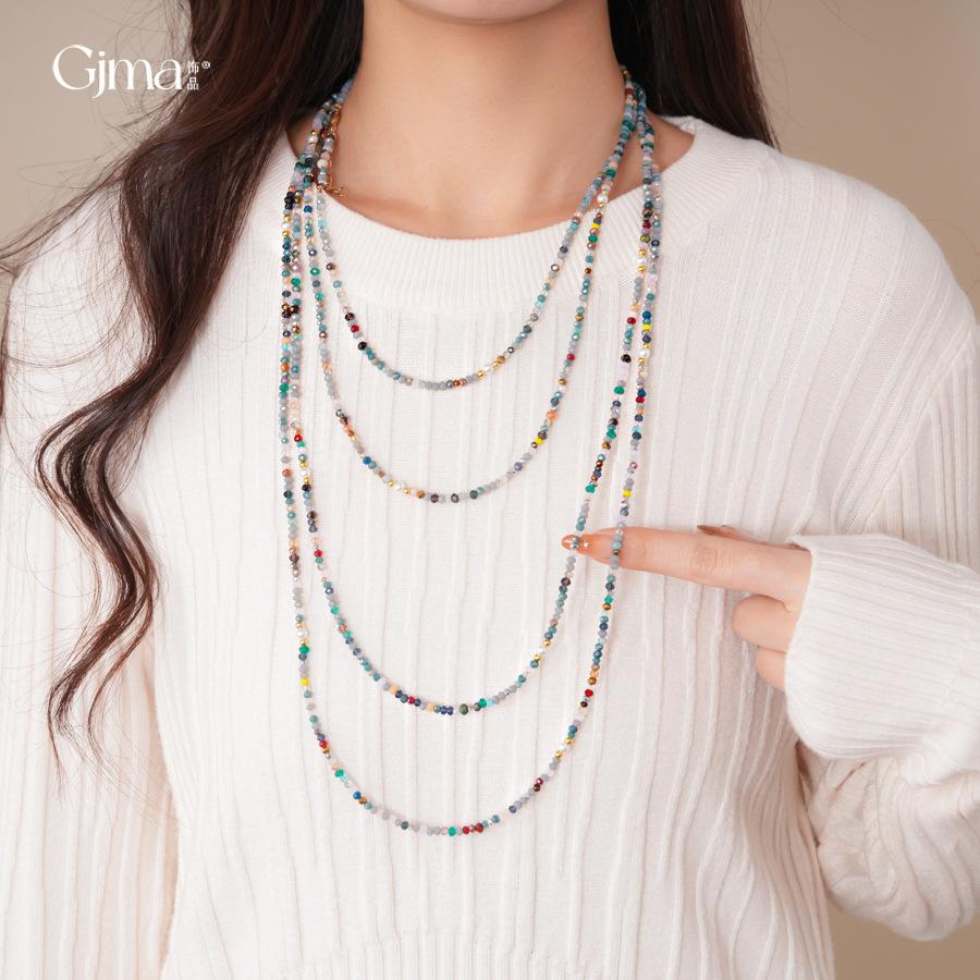 European and American retro multi-layer stacked glass beaded necklace accessories women's sweater chain light luxury necklace accessories women