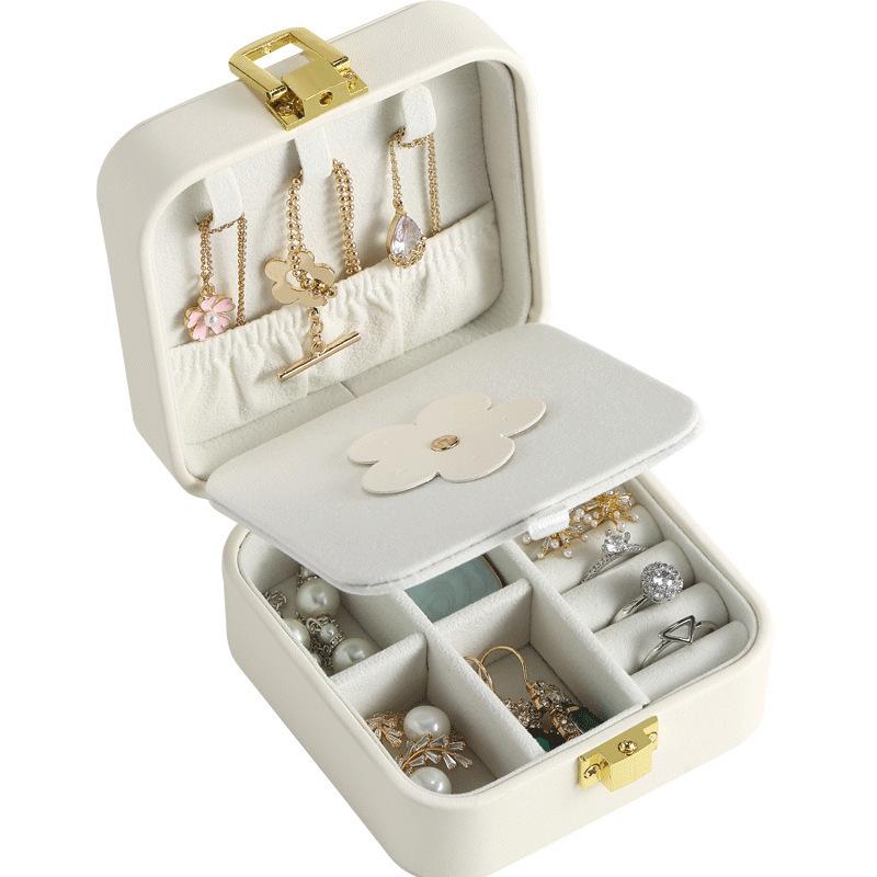 Mini Travel Jewelry Box Pu Leather Premium Sense Built-in Mirror Necklace Ring Earrings Portable Jewelry Box Organizer
