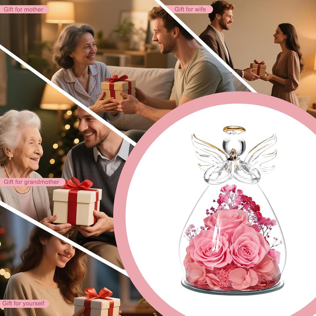 Preserved Flower Rose Gift for Mom Grandma Birthday Mother's Day Wedding Three Pink Rose in Glass