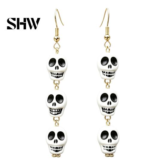 Retro Statement Earrings 1 Pair Acrylic Halloween for Women, Triple Skulls Drop Dangle Cool Alloy Ear Hooks Earrings, Gothic Jewelry Gifts Holiday