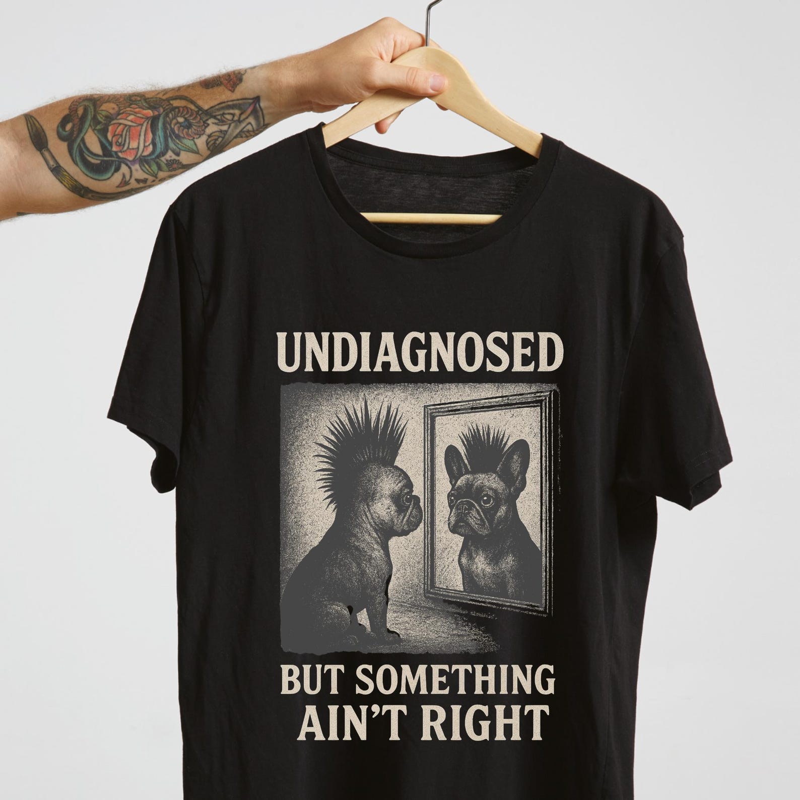 Punk Rock French Bulldog T-Shirt • Gothic Grunge Style S