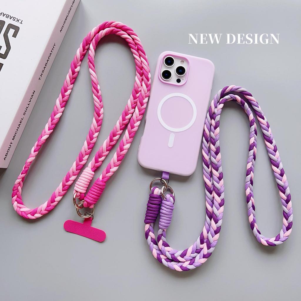 Stylish Braided Crossbody Lanyard: Adjustable, Four-Strand, Color-Block, Anti-Drop Phone Chain