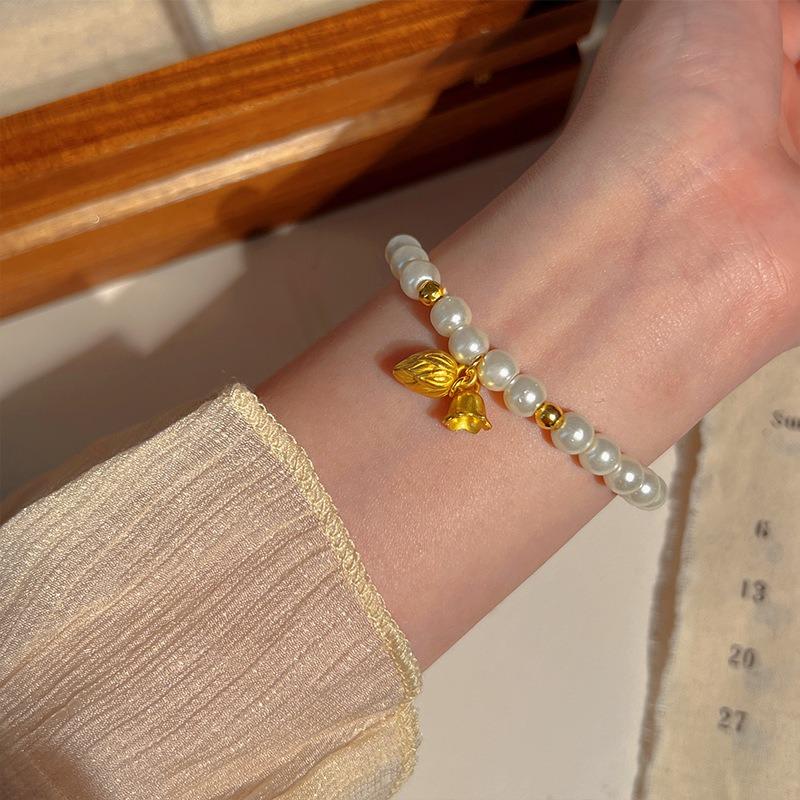 Bracelet Perle Irregulière Forme Spéciale Française Bracelet Femmes Niche Luxe Léger Exquis Doré Demi-Bracelet Bracelet Accessoires