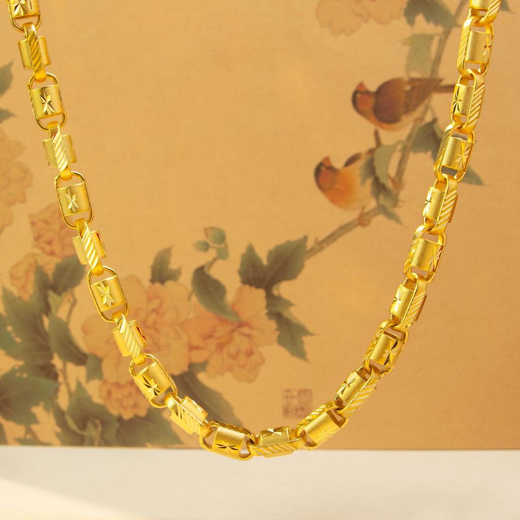 New Men's Faux Gold 8mm Faceted Star Cut Necklace - Gold Plated Chain