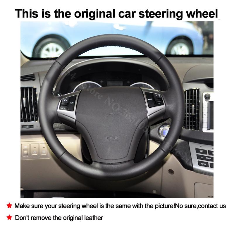For Hyundai Elantra 2008 2009 2010 Hand Sewing Black Perforated Microfiber Leather Steering Wheel Cover Protector Accessories