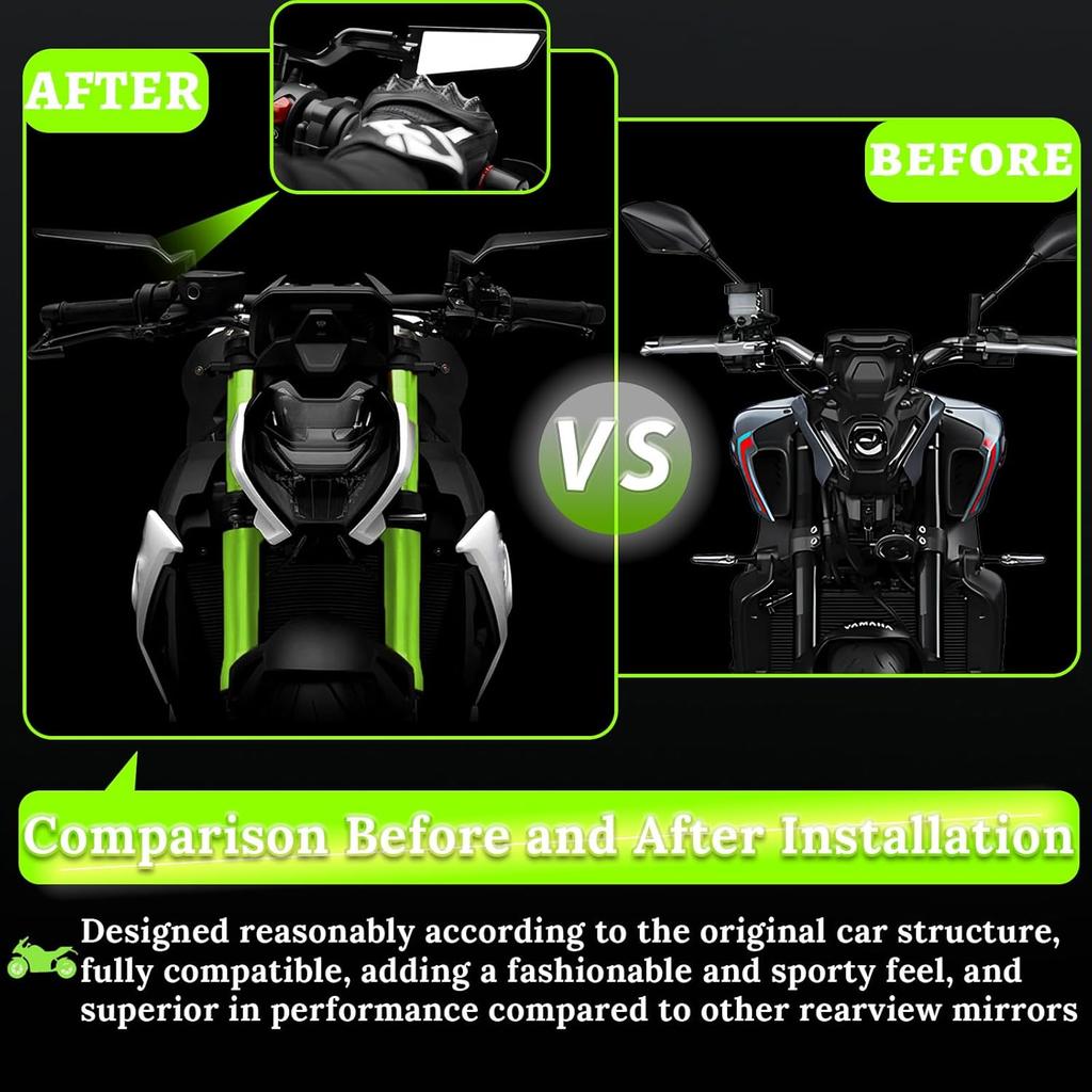 Motorcycle Rear View Mirrors, Adjustable 360° Rotating Stealth Wind Wing Side Mirrors Compatible With Kawasaki Z400 Z650 Z1000 Duke 125 200 250 390