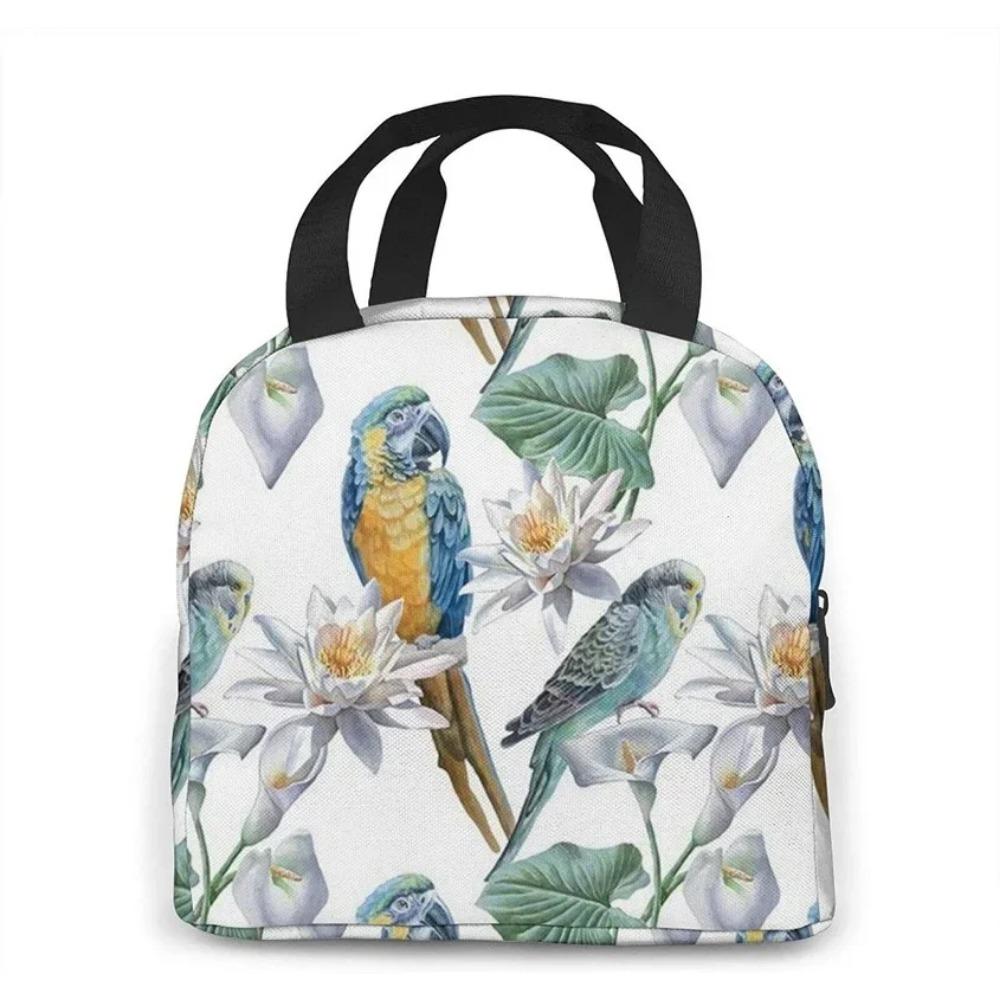 Large Lunch Bag Parrots On Branches Printed Insulated Lunch Box for Women and Men, Portable Lunch Box for Work Picnic Beach