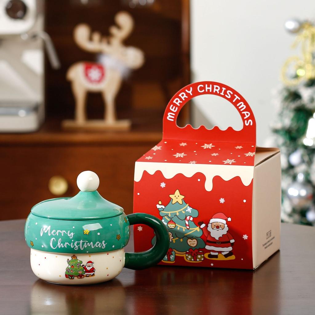 Creative cartoon ceramic Christmas cup souvenir high value large capacity mug Christmas gift set