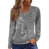 Women's Casual Fashion V-Neck Raglan Pleated Retro Printed Long Sleeve Top