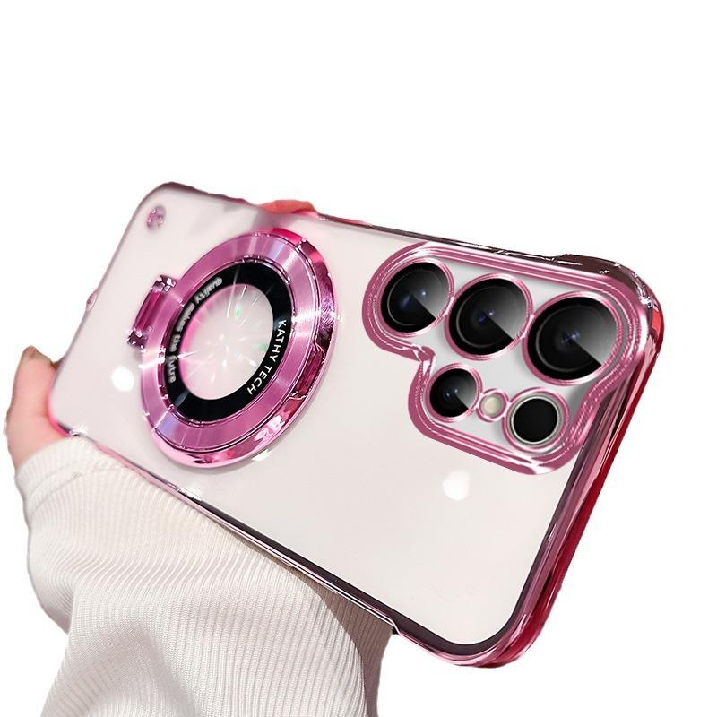 Applicable to Samsung S26Ultra mobile phone case transparent electroplating borderless bracket magnetic suction S25U with lens film