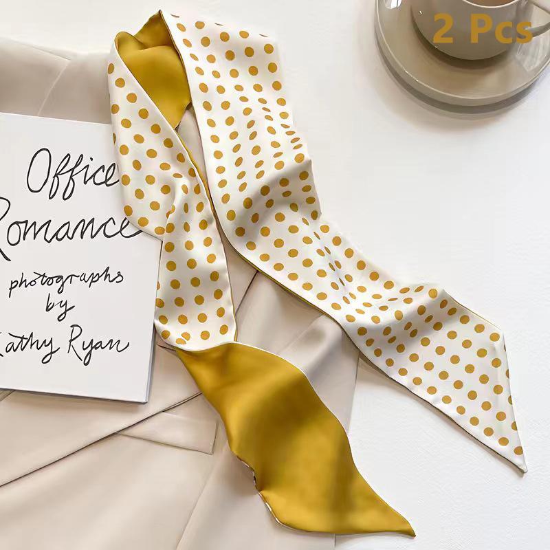 2/5Pcs Retro Yellow Multifunctional Decoration Small Silk Scarf Temperament Headband Long Ribbon Headband Bow Hair Accessories