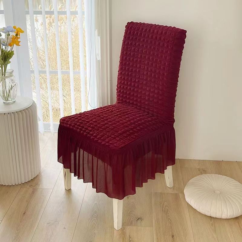 1pc Seersucker Chair Cover with Elegant Ruffle Skirt for Dining Room Washable Kitchen Chair Slipcover For Hotel Wedding 1PC вино красного