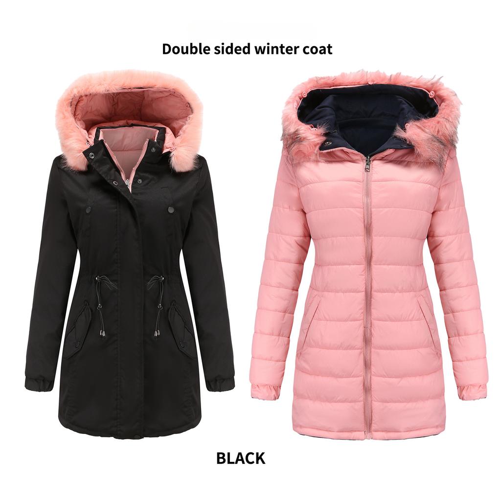 Jacket for Women Soft  Cotton Jacket Reversible Wear Removable Fur Collar Removable Hat Jacket Cotton Pie Overcoat Female Outfits Accessories