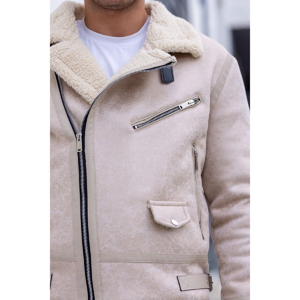Men's Tan Color Napa Leather Cross Model Coat