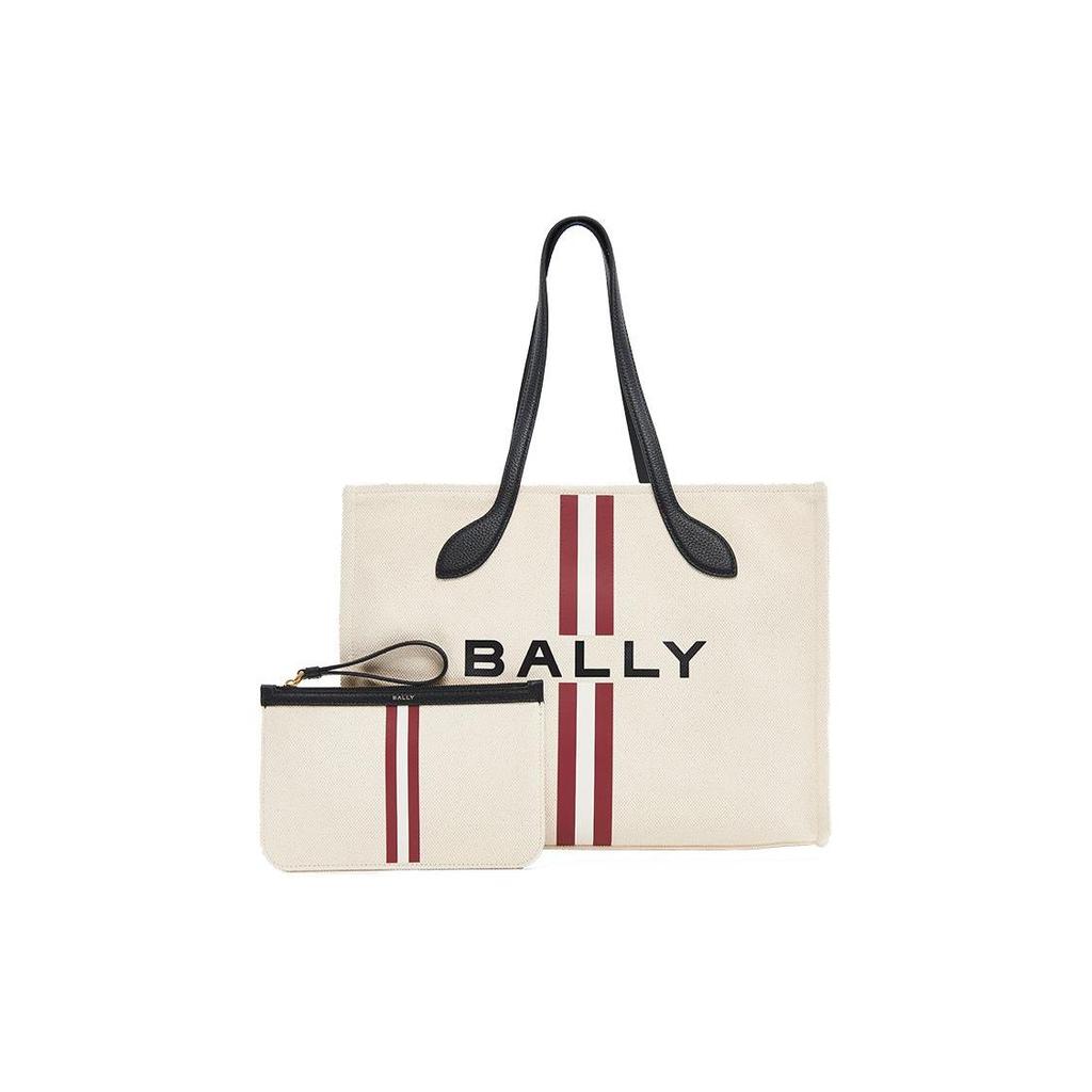 Bally Large Capacity Open Design Fabric Tote Bag Shopping Bag Handbag Women Tote Natural Black Gold 6307789