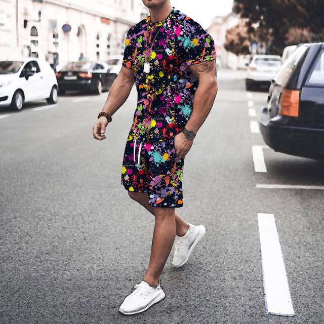 Summer Sportswear T-Shirt Men's Sportswear Suit Casual O-Neck Men's Shorts Two-Piece Clothes Harajuku