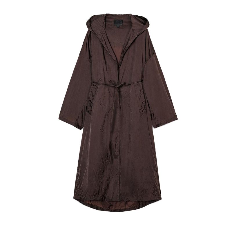 

Spring New Women s Clothing Lace-up Long Sleeves Hooded Waterproof Umbrella Simple and Comfortable Large Coat 1255790 CHOCOLATE L