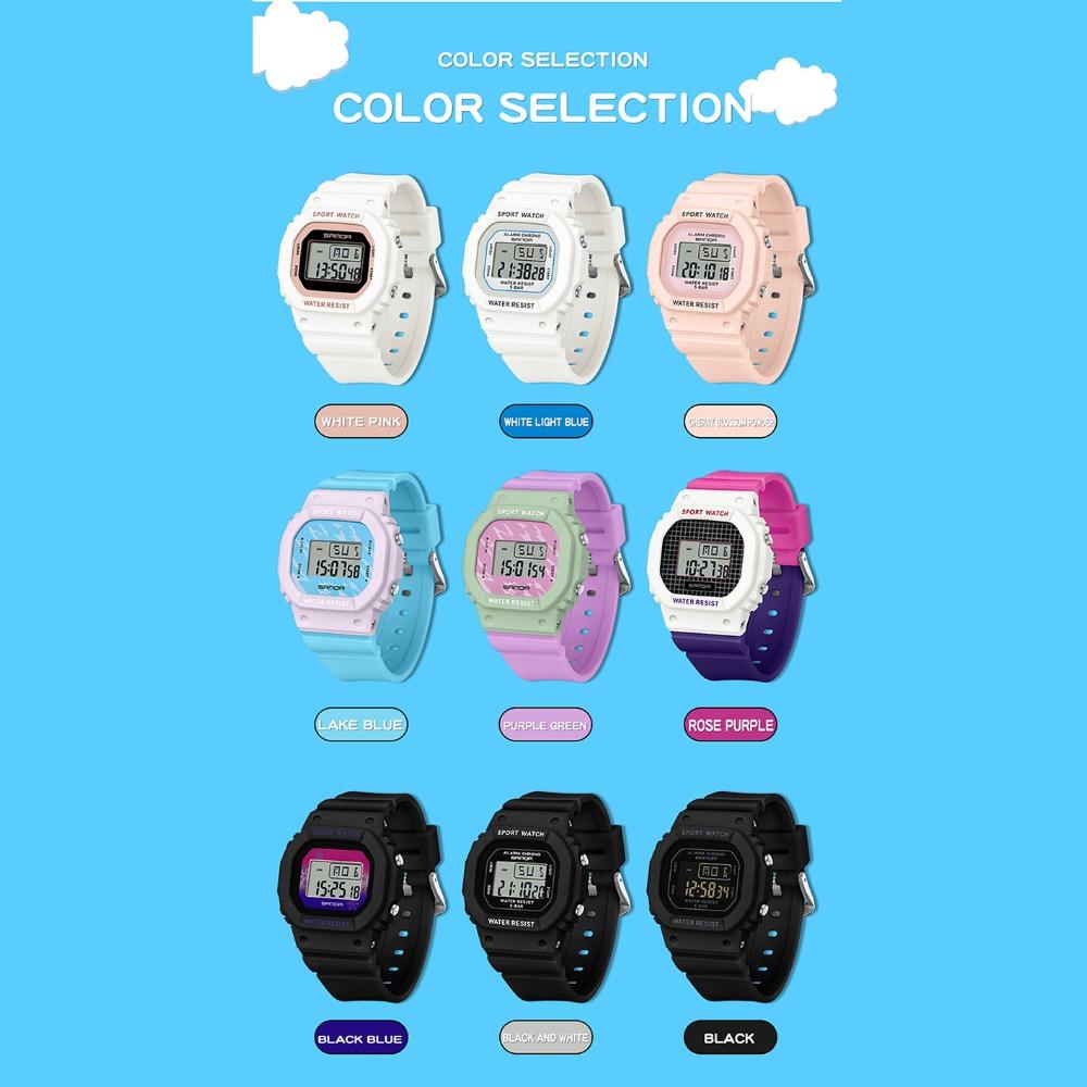 SANDA Square Electronic Watch Colourful Creative Personality Candy Colour Waterproof Alarm Clock Electronic Watch