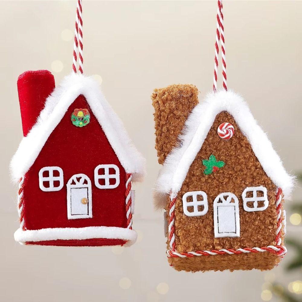 Velvet Texture Christmas House Pendant Plush Fabric Christmas Scene Prop For Home Decoration