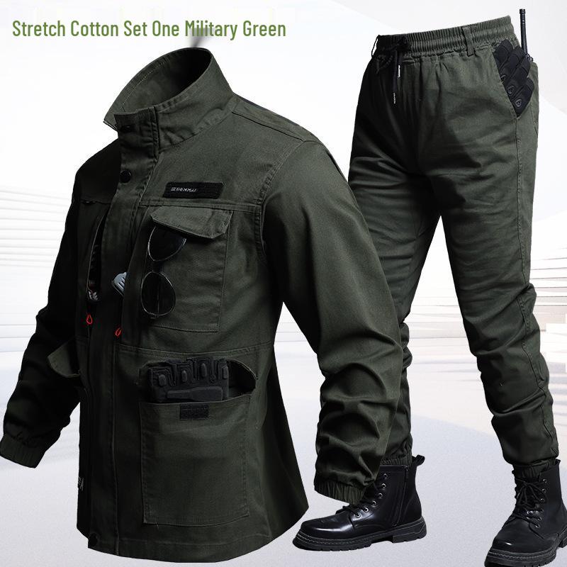 Unisex Elastic Workwear Set, Camouflage, Cotton Thread, Ideal for Welding, Auto Repair, Anti-Scald, Wear-Resistant, Labor Protective. 190 (for 180-200 jin)
