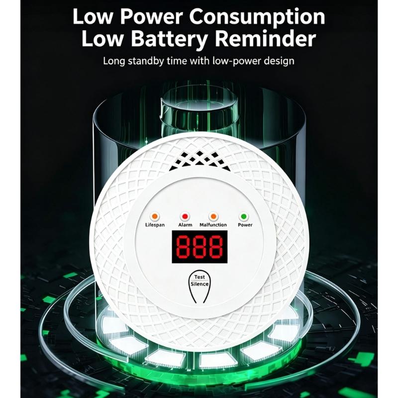 Carbon Monoxide Alarm with Red Display Screen, Test Silence Button and Battery Supply for Indoor Home Awareness
