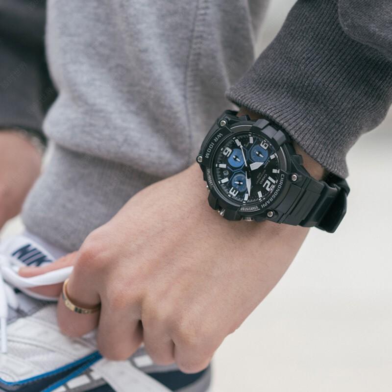 Casio DRESS Fashion Trend Contrast Color Street Retro Classic Three Eyes Six Pin Waterproof Sports Quartz Movement Resin Strap MCW-100H-1A2VDF