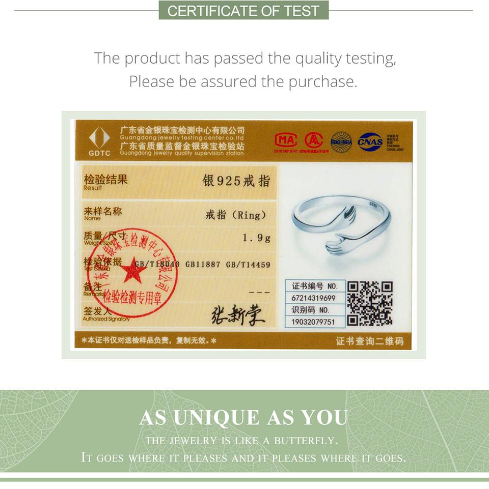 BAMOER 925 Silver Hug Open Ring Warm Love Hand Adjustable Glossy Ring for Women, His Big Loving Family Party Gift