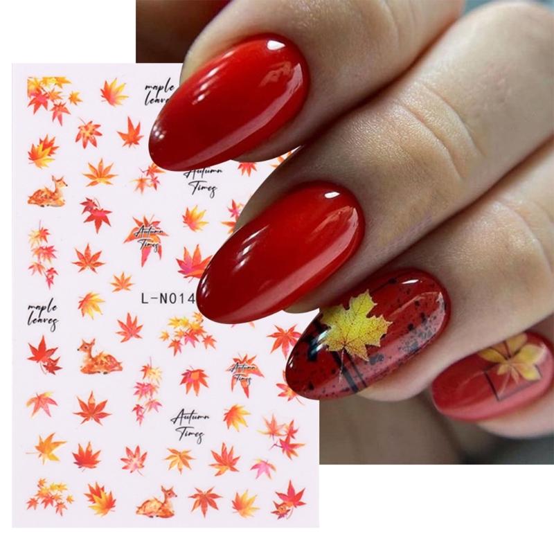Thanksgiving Nail Decorations 6 Sheets with Maple Leaves and Pumpkins Self Adhesive Nail Art Stickers for Women