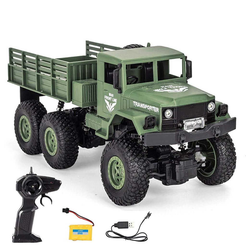 RC Car Military Truck 2.4G Remote Control Off-Road Vehicle 6-Wheel 4-Wheel Drive Simulation Car Model, Kids Gift, Educational Toy (Green)