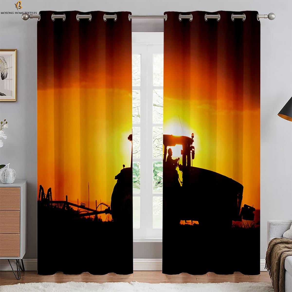 Coole Tractor 3D Geprinte Gordijnen Familie Ruimte Balkon Slaapkamer Keuken Decor Gordijnen Huisdecoratie Stangzak Gordijnen W85xH200(CM)x2PCS&Rod pocket