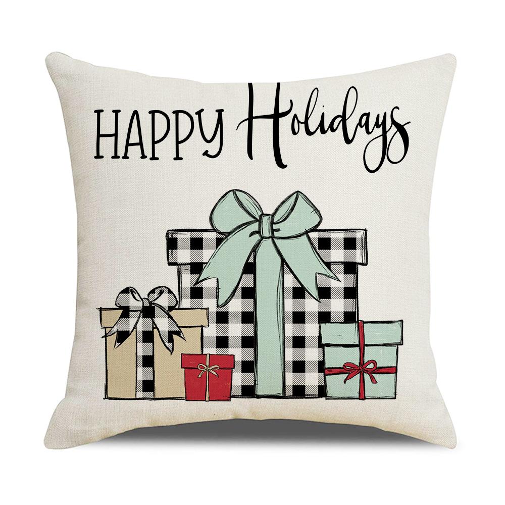 New Home Christmas Pillow Linen Black and White Checkered Cartoon Print Pillow Case Holiday Dress Up Cushion