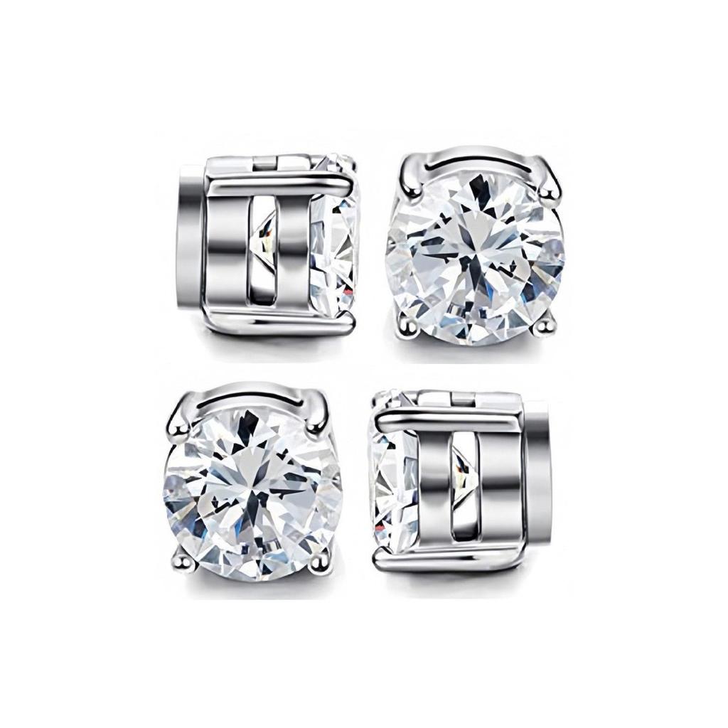 Zirconia Magnetic Ear Clips | No Piercing Faux Stud Earrings for Couples In Stainless Steel