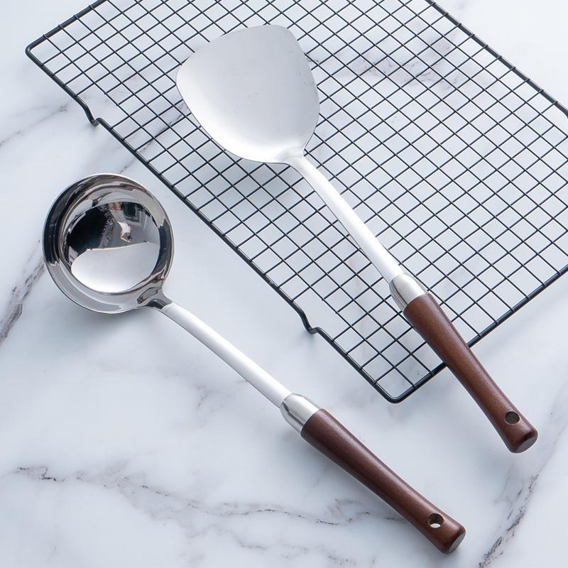 HANYANG Holzgriff, Edelstahl-Kochgeschirr, 304 Edelstahl, Spatel, Fondue-Topf, großer Trichter, Küchenutensilien