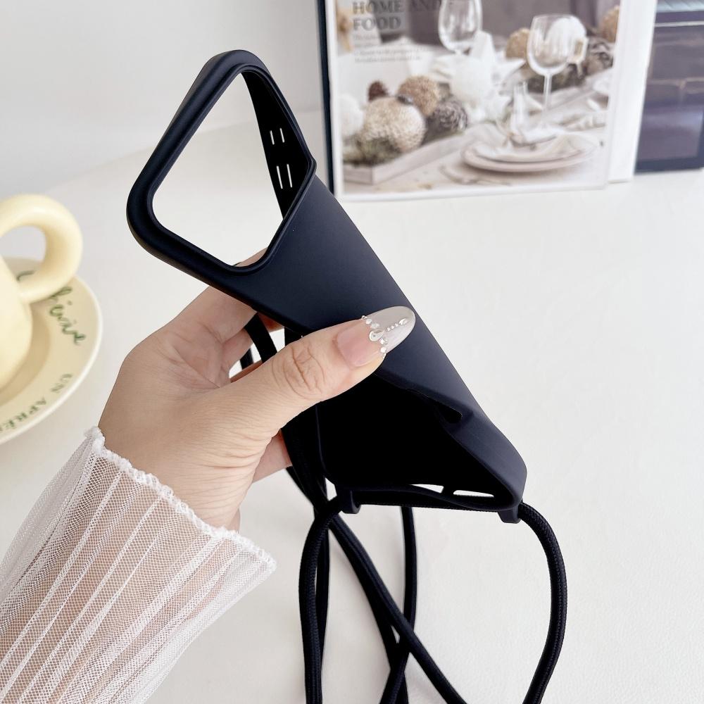 Matte Silicone Soft Case For iPhone 17 Pro Max Air 16 15 13 12 11 14 Plus Crossbody Lanyard Necklace Anti-Lost Cord Strap Cover
