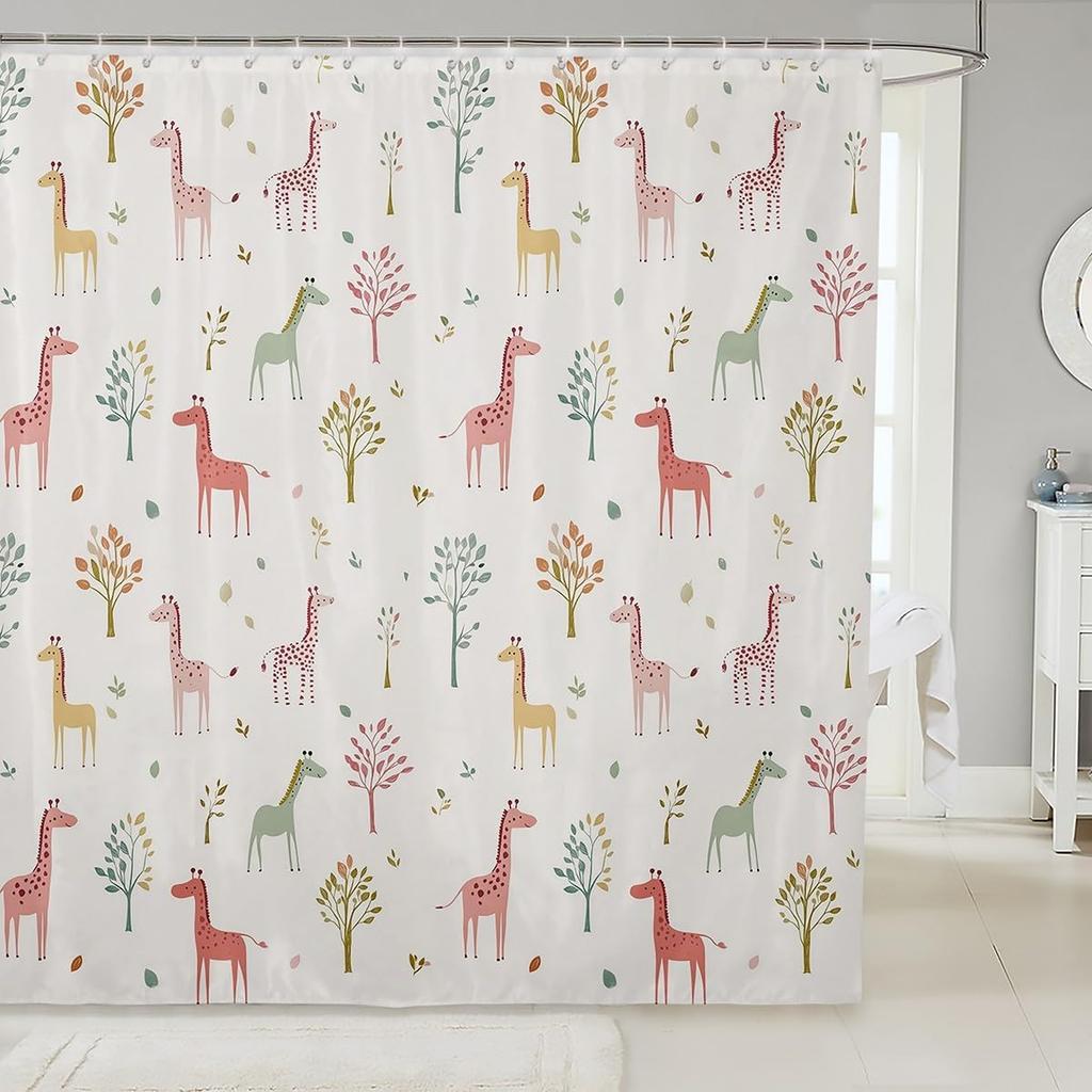 Cartoon Pig Shower Curtain Leopard Bow Bath Curtain for Boys Girls Teens Lovely Animal Cheetah Bathroom Shower Curtain Set