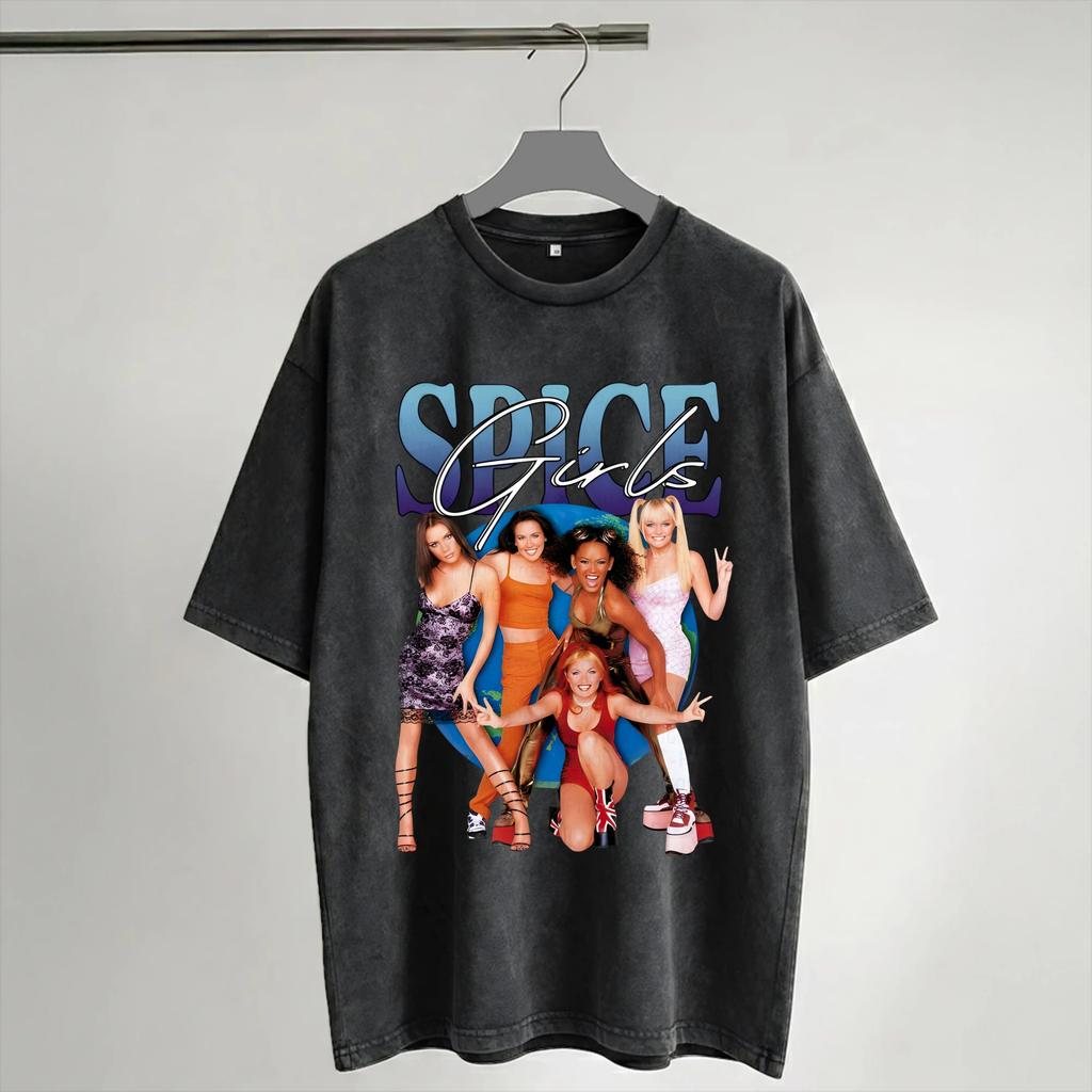 Spice Girls Pop Group Tour T Shirts Hip Hop Washed Short Sleeve Street TShirts Novelty for Unisex Women Streetwear Summer Tees